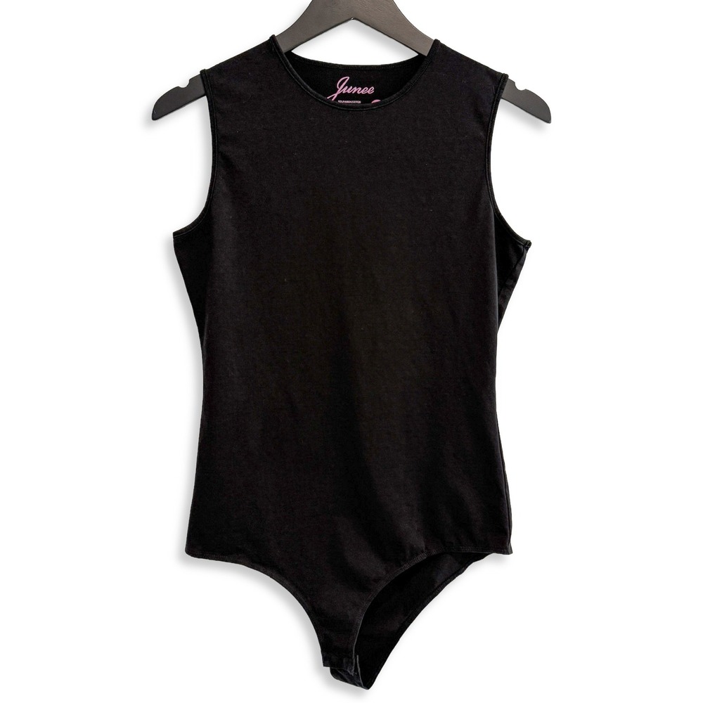 Junee Bodysuit Women‎ XL Black Sleeveless High Neck Snap Bottom Layering